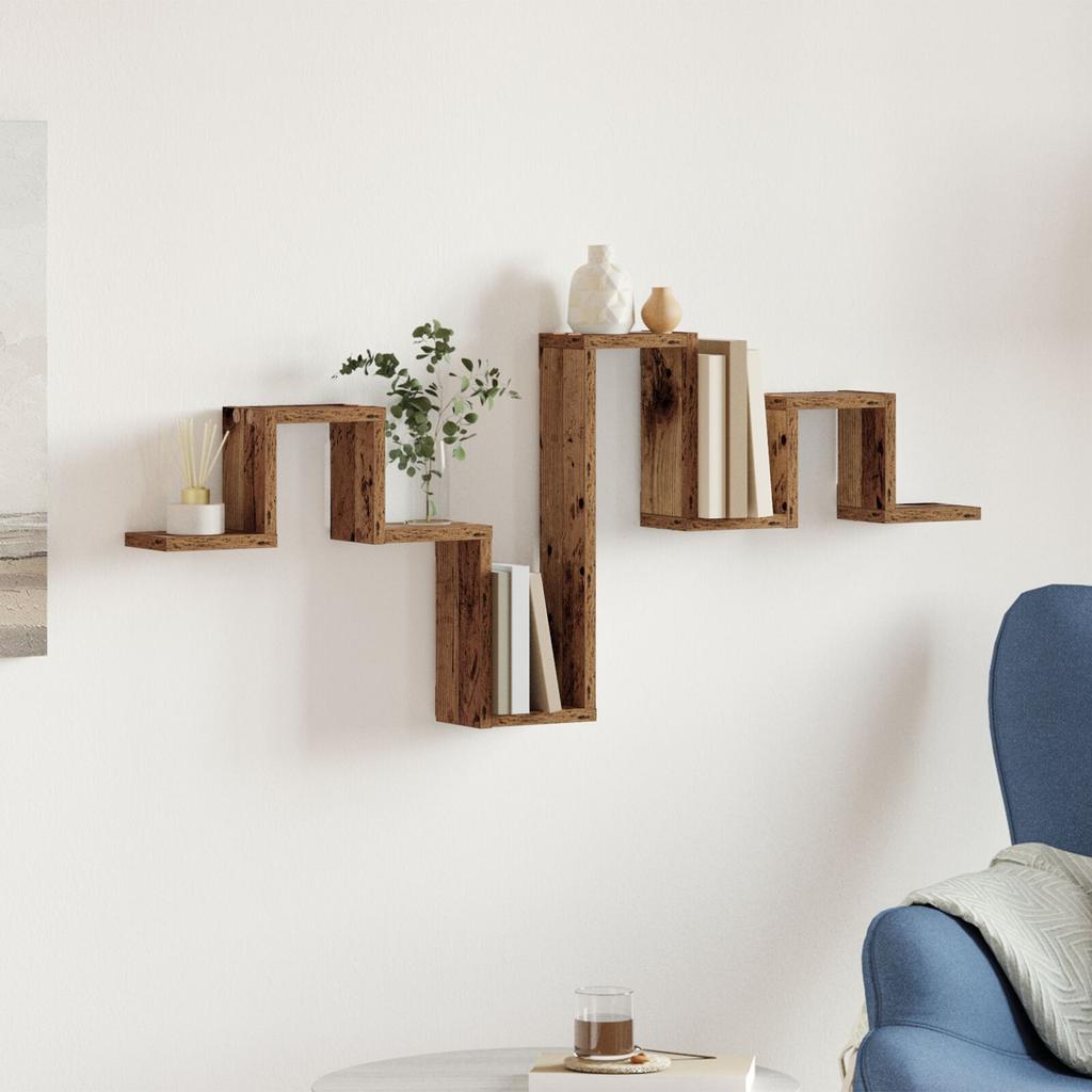 Corner Creative Wave Floating Shelf Wall Shelf, Wood Grain Corner Frame Rustic Wood Wall Hanging, Room Decoration Floating Shelf 104.5x10x43 cm