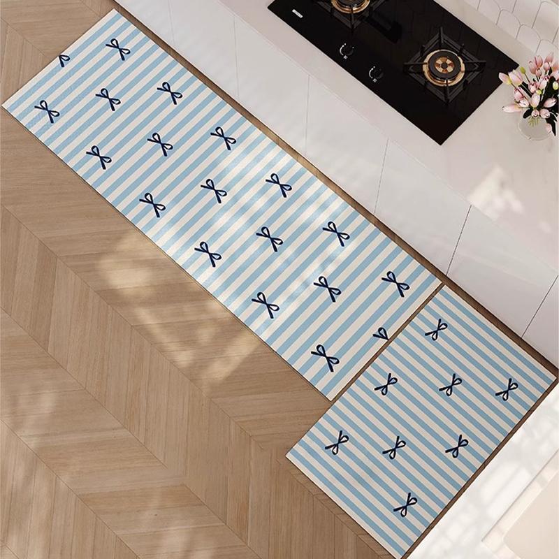 

VIKAMA 1/2pcs Kitchen Rug Non-Slip Oil Absorbent Balcony Corridor Long Floor Mat Bathroom Foot Mat Bow Cute Home Decor Rug 40x60cm 1pc