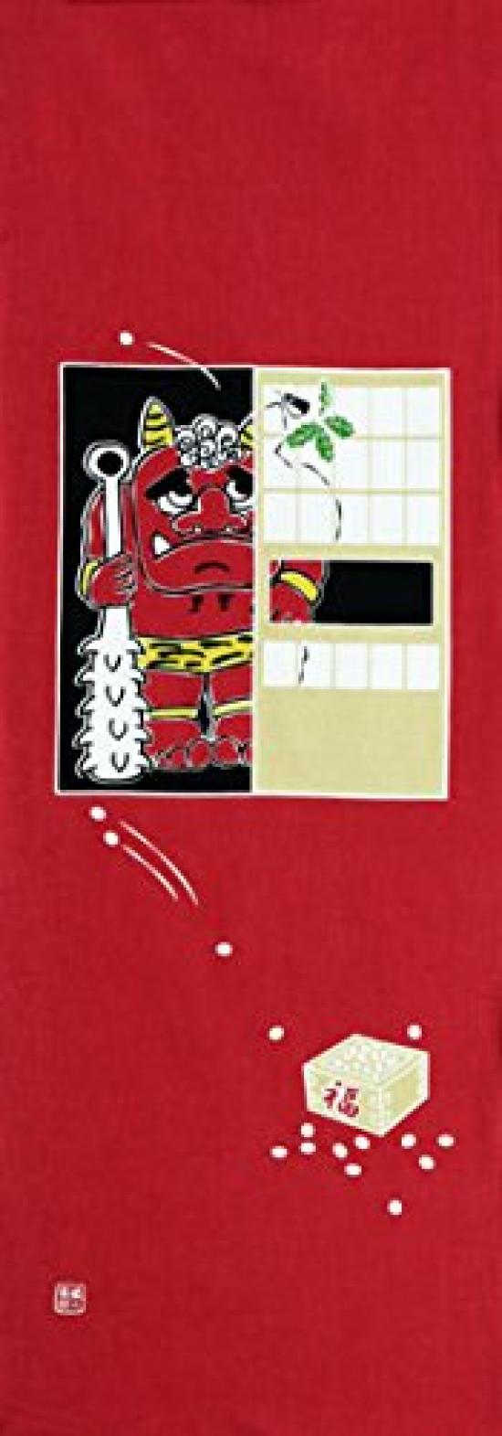 

Dyeing Anbo Hand Towel wa Authentic Made in 35cm x 100cm Oni Soto (Demons Out) - Dyed, 100% Cotton, Tokuoka, Japan,