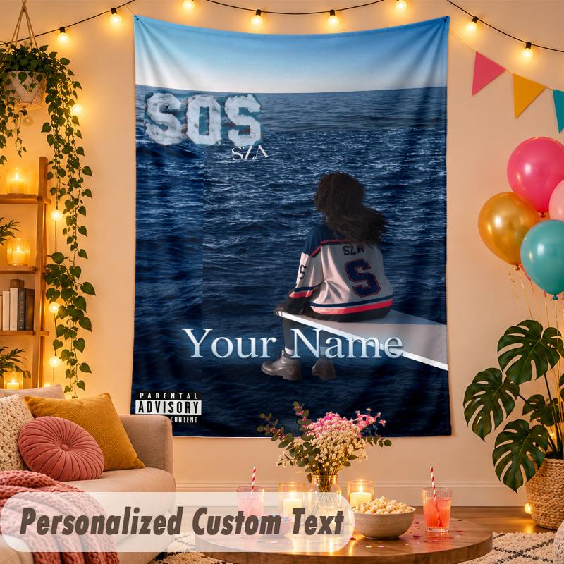 SZA Personalisierte Wandteppich Benutzerdefinierter Name Text Polyester Hängende Dekoration Haus Raum