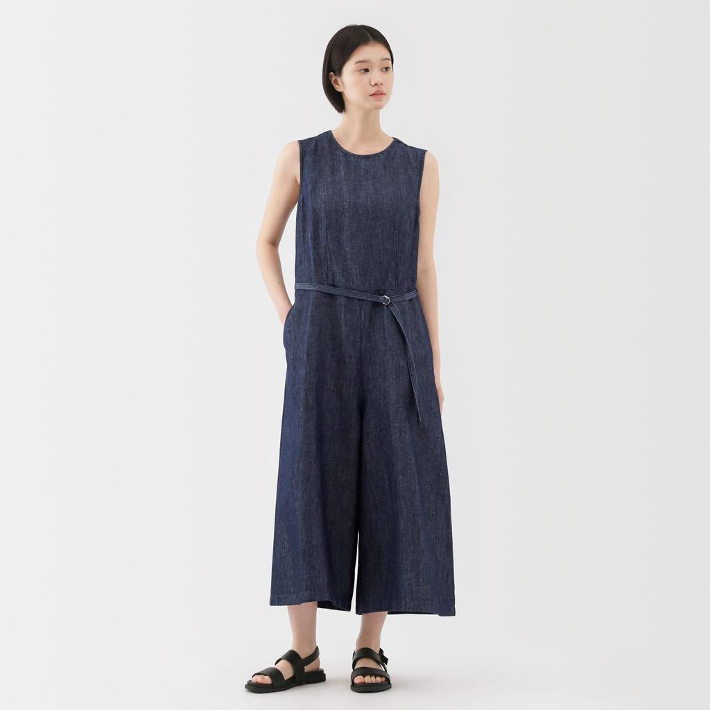 MUJI Hemp Blend Denim Size BC2N8A5S Women's Jumpsuit, Navy, XL,