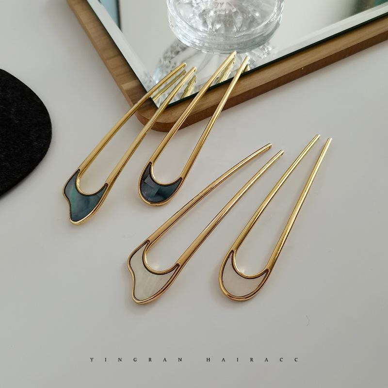 Fashion Hair Accessories Metal U Shape Hair Stick For Women Silver Gold Color Elegant Shell Enamel Hairpin Female Headwear Gifts