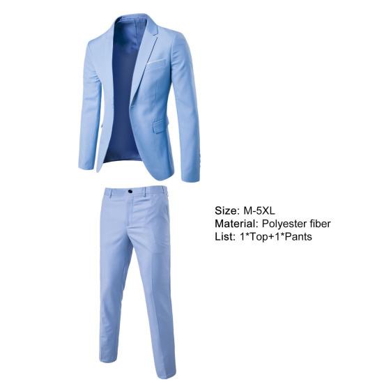 Turndown Collar Blazer Pants Attractive Male Slimming Pure Color Slim Fit Formal Suit