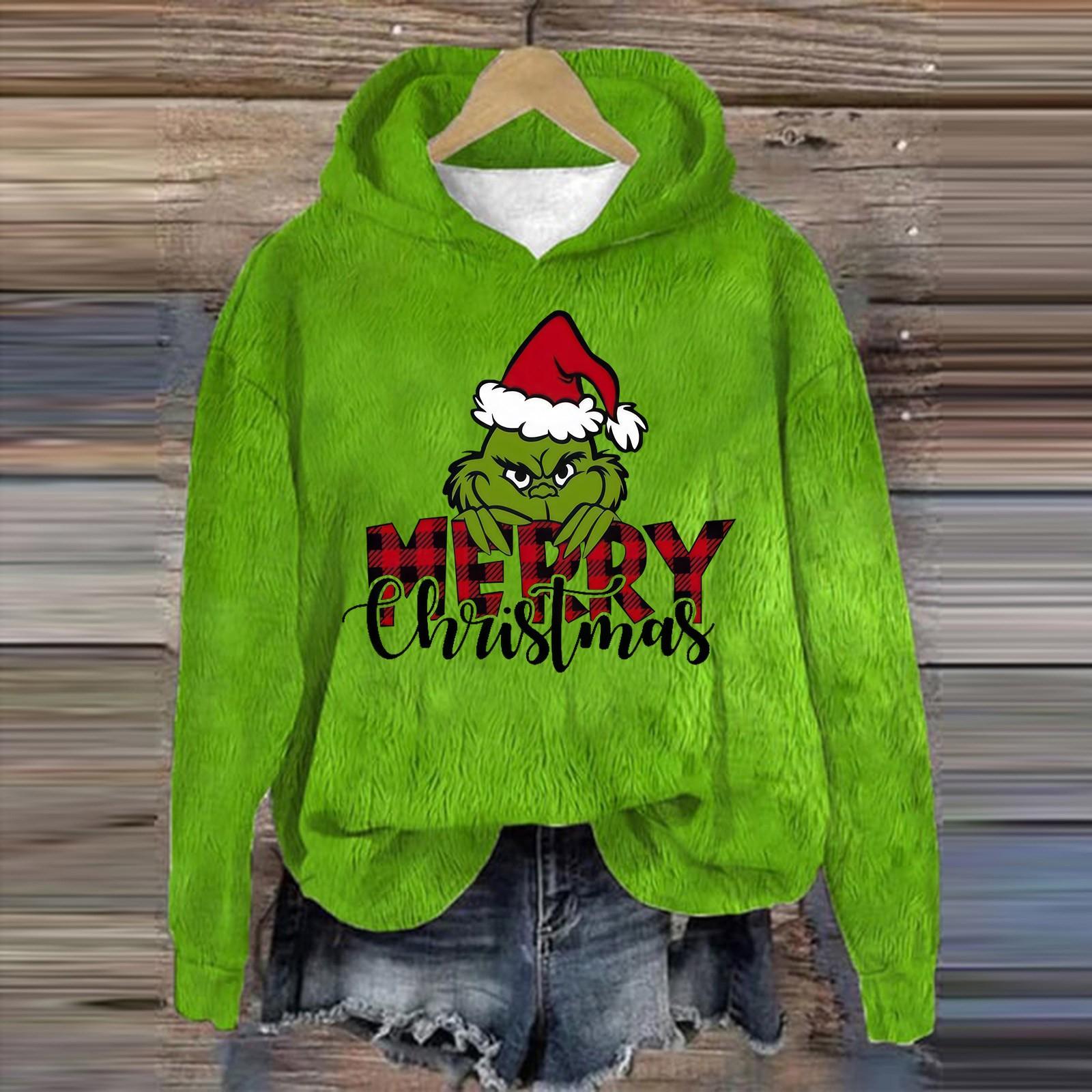 

Женская модная повседневная толстовка с капюшоном и длинным рукавом из фланели с рождественским принтом XXL