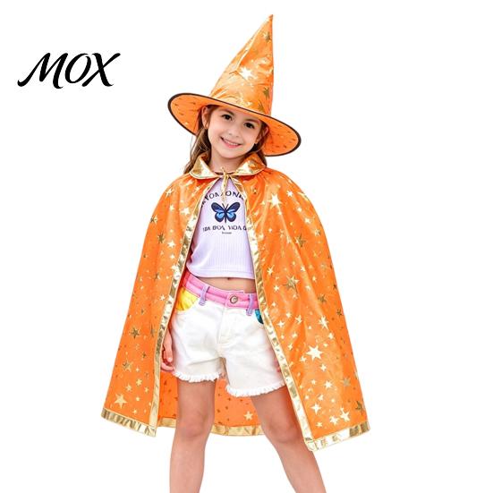 Sternenmuster Zauberer Kleidung Kinder Umhang mit Hut für Jungen Mädchen, Halloween Hexe Atmungsaktiv Feiertags Auftritt Umhang Kostüm Requisite Party Cosplay Outfit,