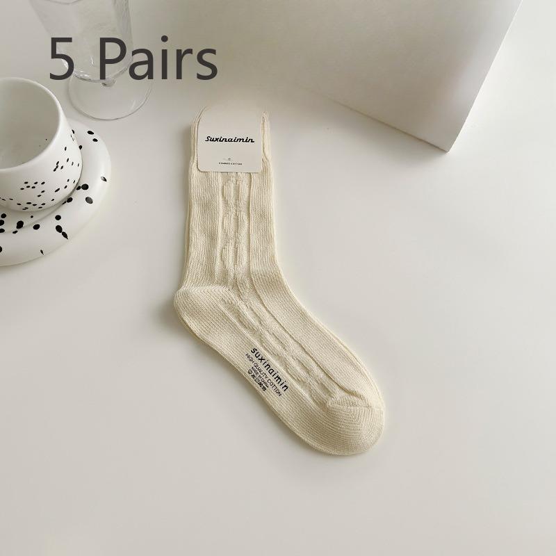 5 Pairs of Female Spring and Autumn Cotton Fashion New Drum Pile Socks