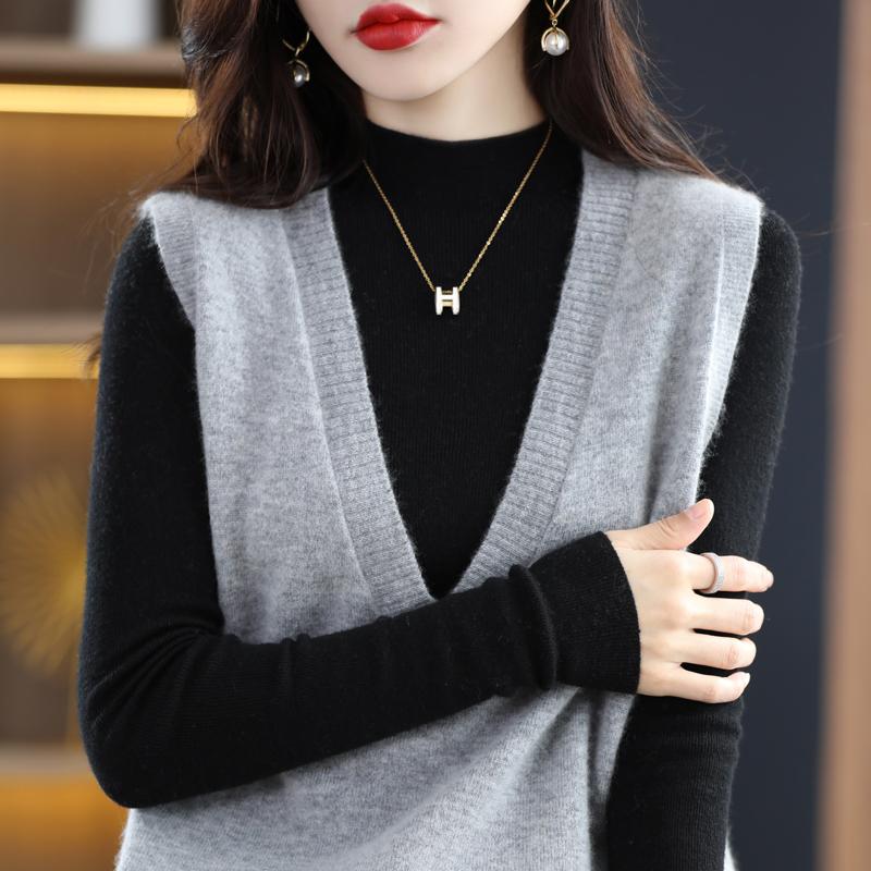 Dámská vesta s výstřihem do V, kašmír Qinghe, 30 % kašmír 70 % vlna, zimní pletený svetr podzimní svetr kašmírový svetr