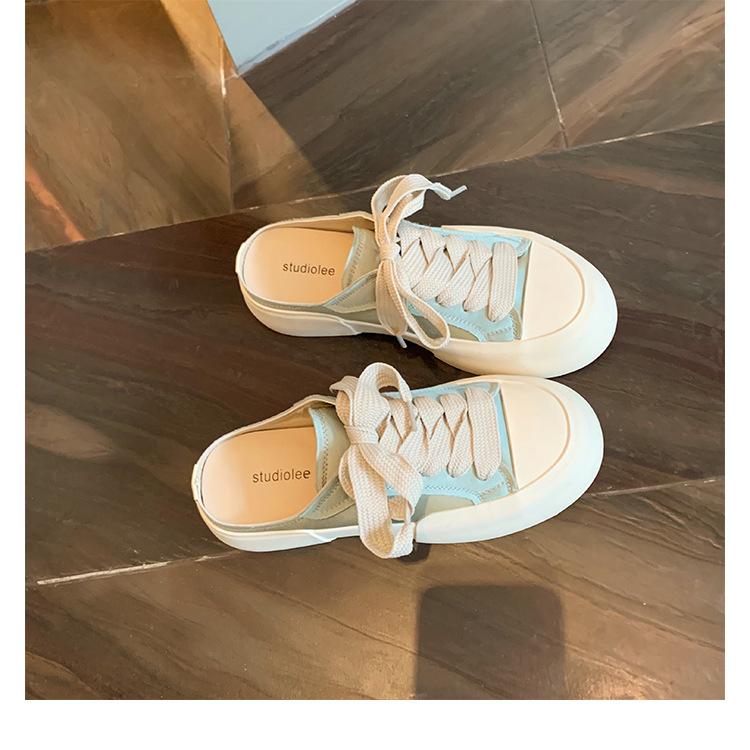 

Sheepskin version~ 2025 new silk satin bag head half slippers women s thick-soled height-increasing casual sports board shoes 40