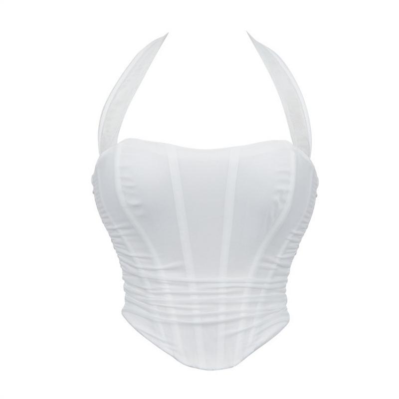 Women Breathable Mesh Halter Neck Shaping Bustier Camisole Top S белый