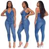 Europäischer und Amerikanischer Stil Schlankmachender Ärmelloser Neckholder Jumpsuit Jeans