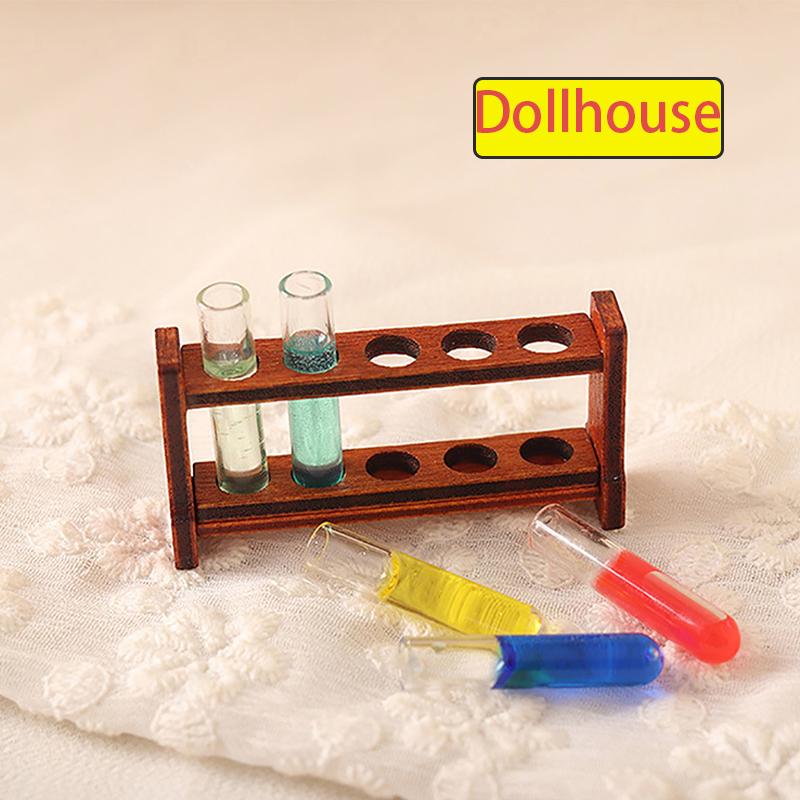 1Set 1:12 Dollhouse Miniature Color Test Tube w/Rack Model Laboratory Decor Toy Doll House Accessories