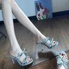 Blue Bow Sandals Women's 2025 New Summer with Skirt Straps Stiletto Beautiful High Heels Cool Slippers