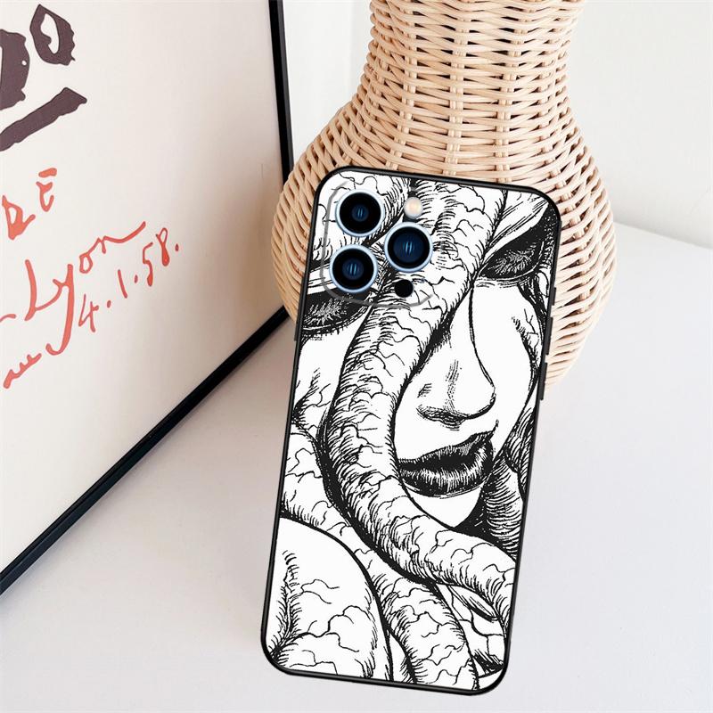 

Horror Manga Style Phone Case For iPhone 16 Pro Max 15 14 13 11 12 17 Pro Max mini 15 16 Plus 16e 17 Air Cover iPhone 15