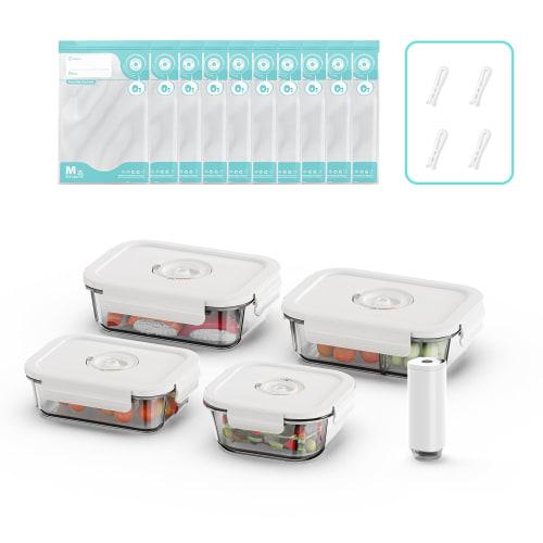 Vacuum Seal Glass Food Storage Containers with Sous Vide Bags, Meal Prep Containers with Airtight Locking Lids for Lunch, Picnic, Oven & Freezer Safe,