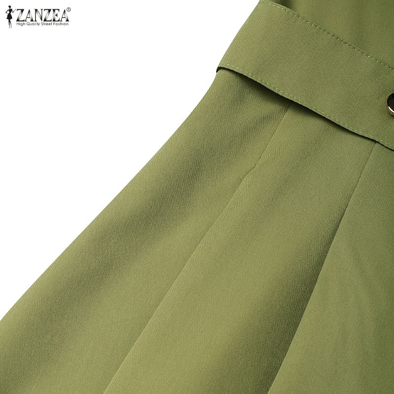 ZANZEA Women Elegant Casual Stand Collar Long Sleeve Plain Dress