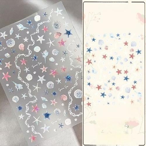 Colorful Shell Luster Starfish Scrapbook Journal Stickers 3D Embossed Cute Sea Star Decals for DIY Self-Adhesive Manicure Charms