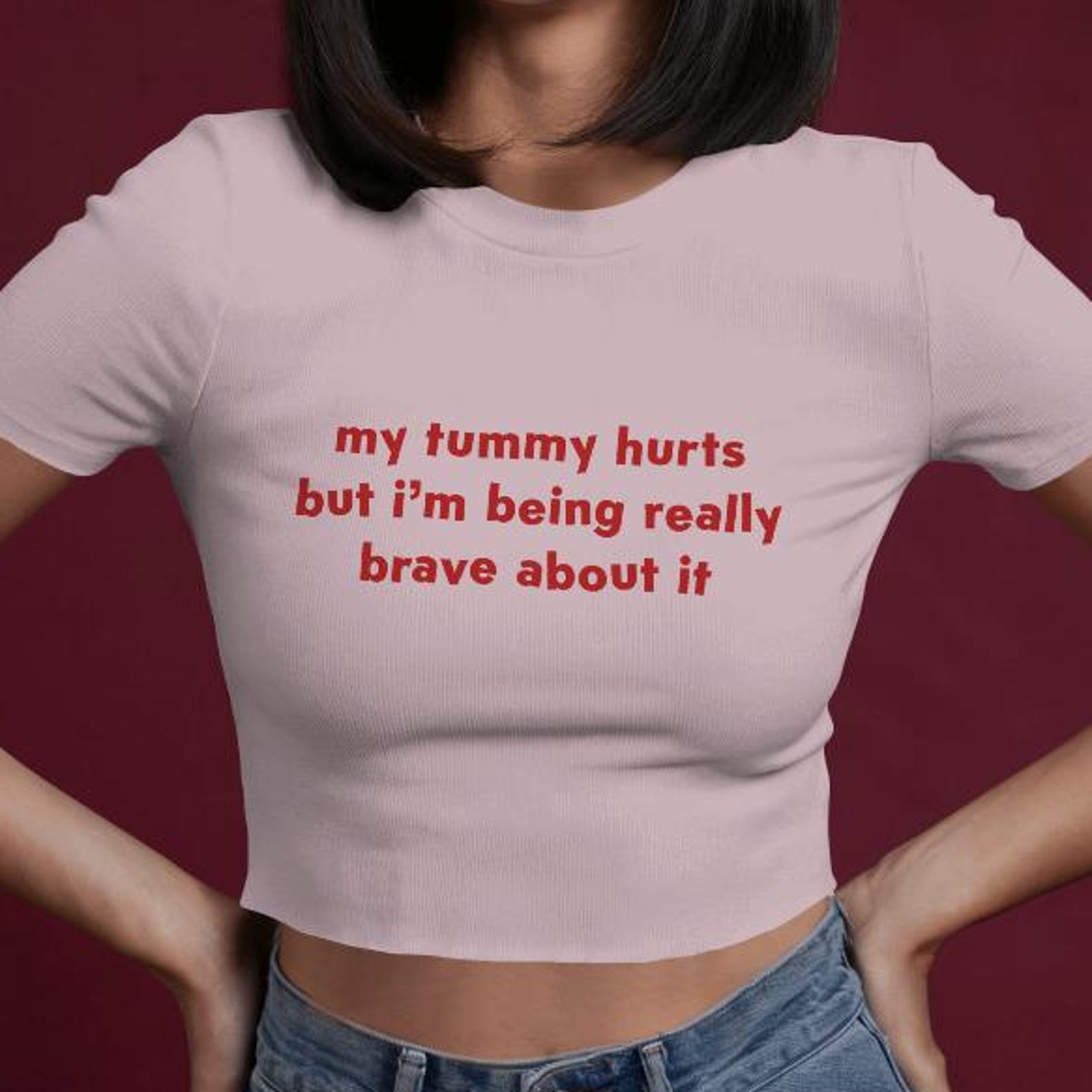 My Tummy Hurts Funny Baby Tee - Women’s Y2K Crop Top S