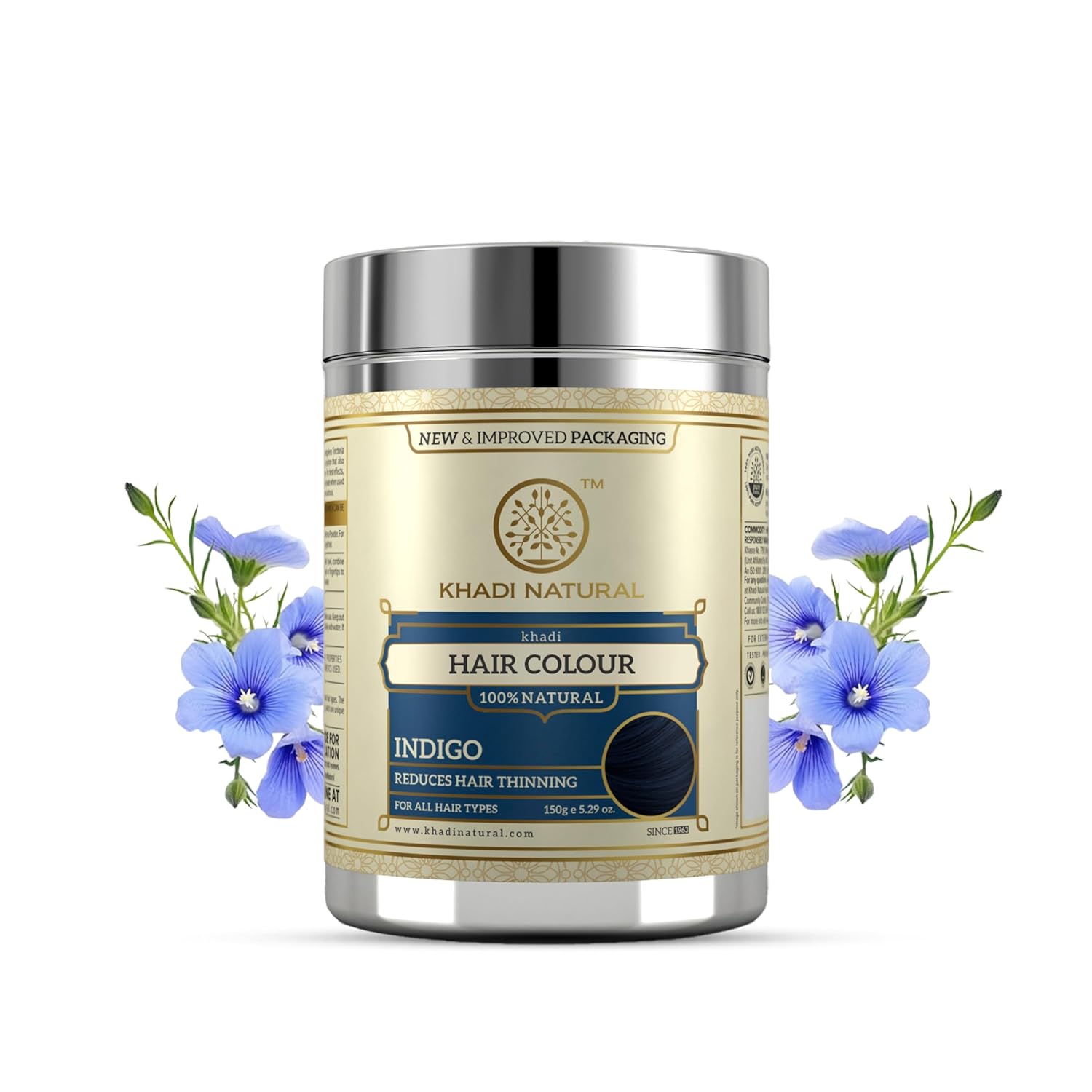 

Khadi Natural Herbal Hair Color Indigo 150g – Grey Coverage, Shine & Strength, Chemical Free Hair Dye