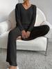Large Ribbed V-neck Long Sleeve Women's Pant Suit Casual Two-Piece Set - 2025 Autumn/Winter Collection