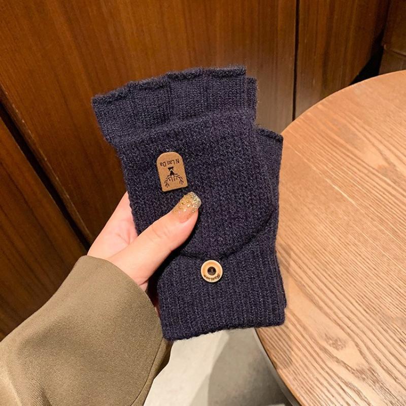 Knitted Fingerless Gloves Winter Thicken Warm Touch Screen Gloves For Men Women Gloves Warm Half Finger Student Gloves