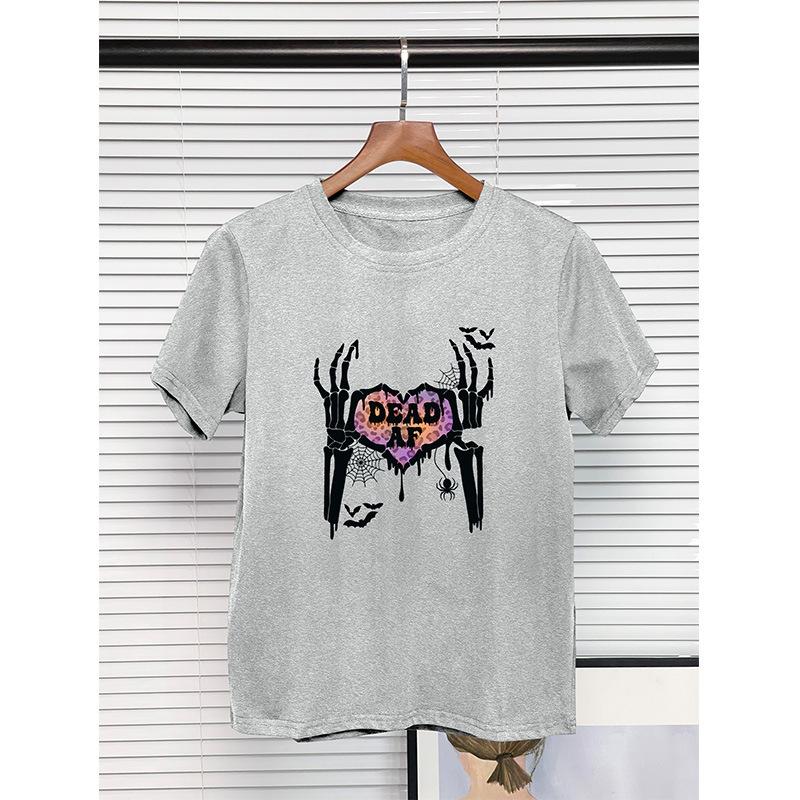 

Новая женская футболка с коротким рукавом и круглым вырезом из чистого хлопка, топы с принтом на Хэллоуин для женщин 3XL светло-серый