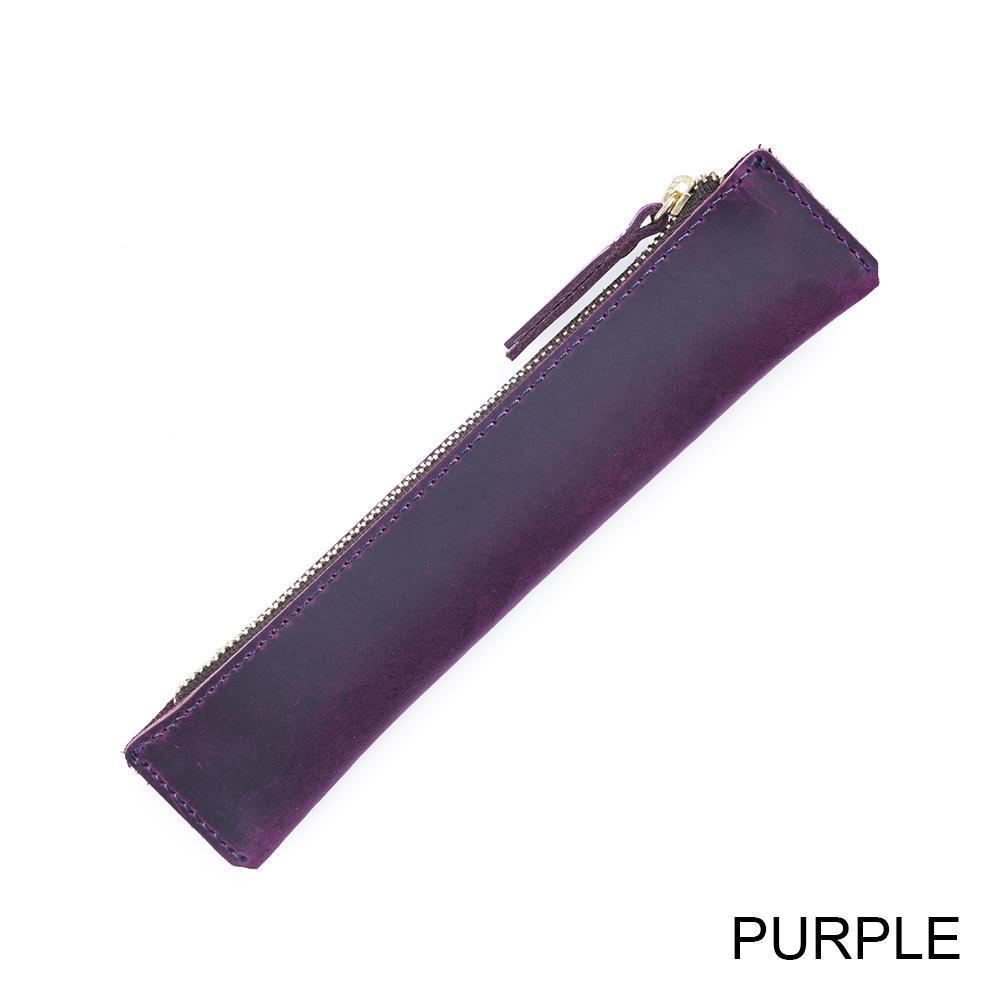 AIGUONIU Genuine Vintage Crazy Horse Leather Zipper Pen Pouch Retro Style Creative School Stationery Pencil Bag