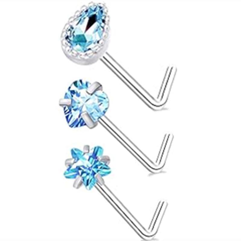 3PC Stainless Steel Flower Nose Piercing Stud Set L Shape Pink Nose Ring Studs Pack Indian Nose Jewelry Bulk Piercing Nariz Lote