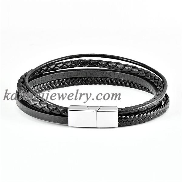 Handmade Leather Bracelet Custom Mens Womens Stainless Steel Clasp Leather Bracelet Men Leather Bracelet 20 cm серебряный