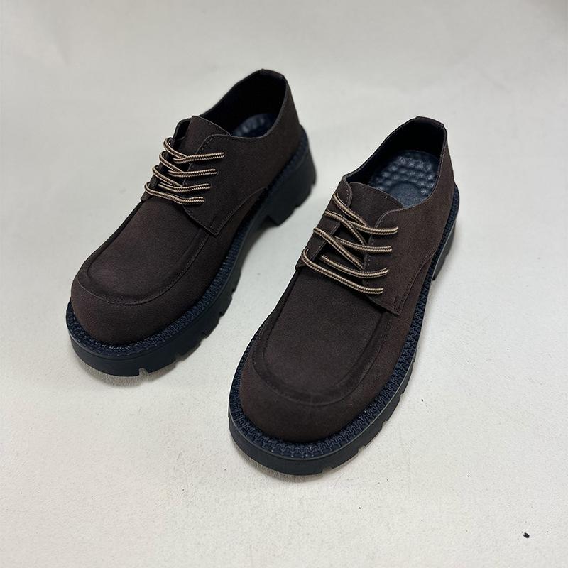 2025 autumn men's platform loafers lace-up cowhide suede leather shoes big head fashion casual platform men's shoes