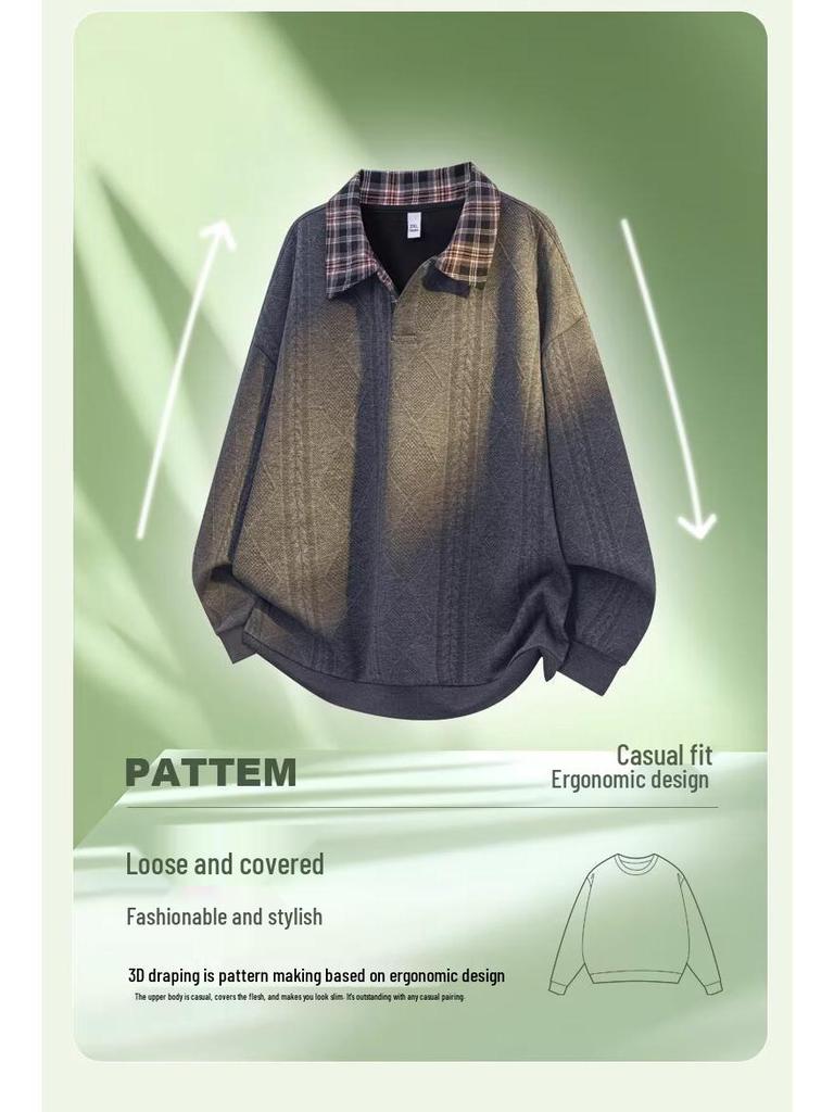 Men's Trendy Textured Hooded Sweatshirt and Jacquard Lapel Polo Shirt - Youth Casual Spring/Autumn Style