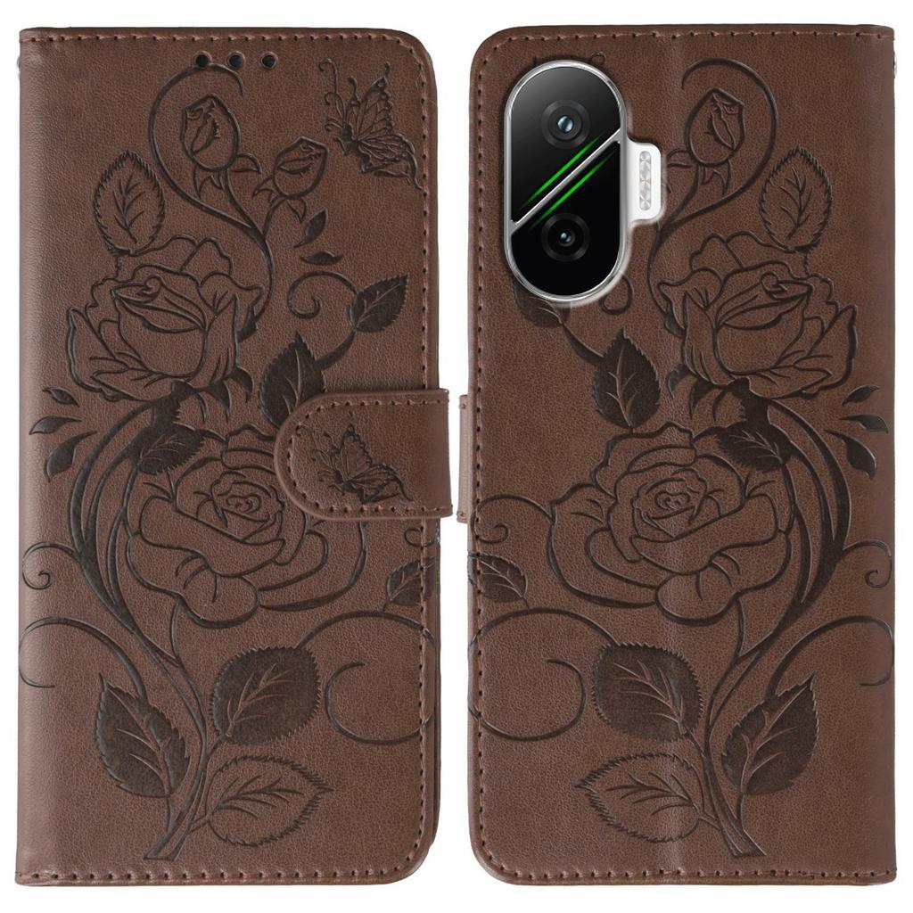 For Xiaomi Poco F7 5G/Redmi Turbo 4 Pro 5G Case Wallet Stand Imprinted Rose Butterfly PU Leather Phone Cover