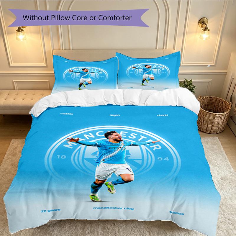 3pcs Duvet Cover Set, Manchester United Manchester City Digital Print Bedding Set, Soft Comfortable Bedclothes For Bedroom, Guest Room