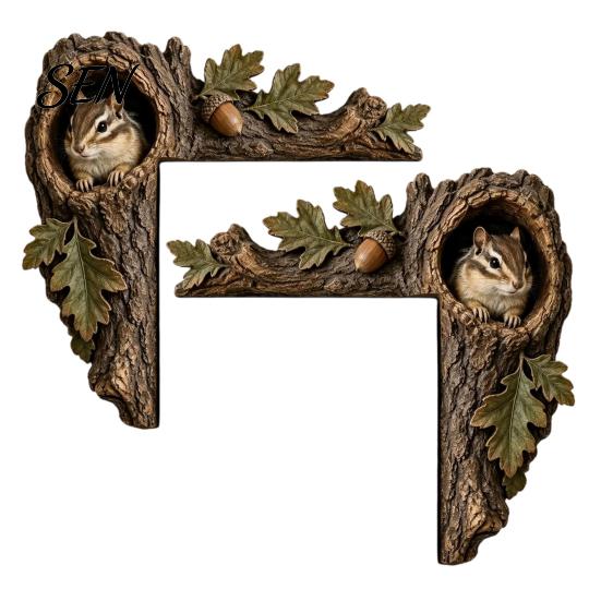 Saisonale Innendekoration 2 Stück Baumhöhle und Tier Holztür-Topper, Rustikaler Waldstil Dekorativer Weihnachts-Rahmen-Eckdekor, 2D
