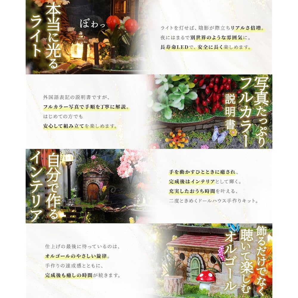 Moin Moin Dollhouse Miniature DIY Kit Sakura Forest House 1/24 Scale with LED Light and Music Box Home Decor Model