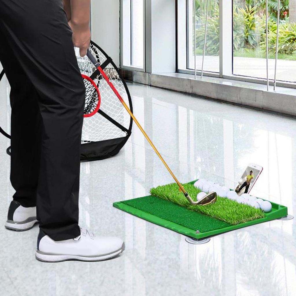 Golf Hitting Mat with Ball Tray Portable Heavy Duty Home Use Training PP Grass