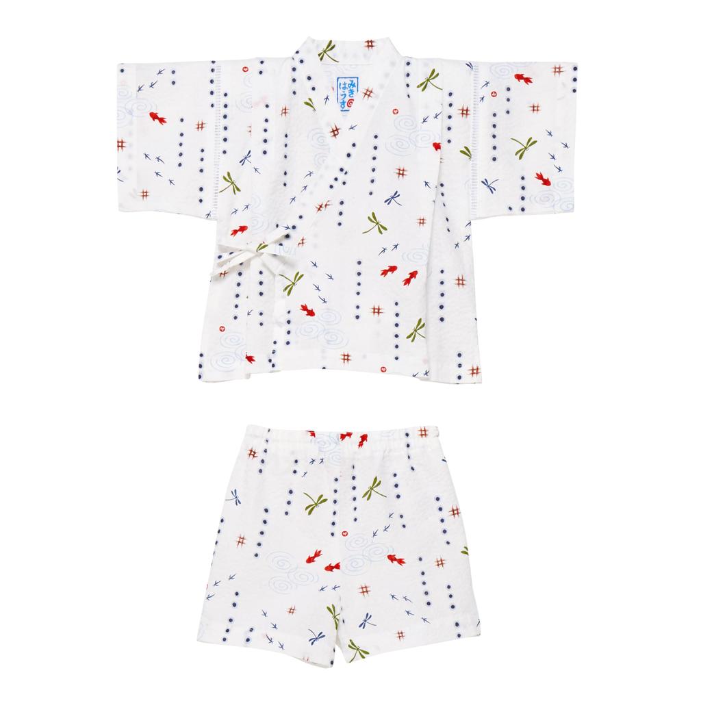 MIKI HOUSE Jinbei Suit Short Dragonfly and Goldfish Made In Perfect for Fireworks Summer Baby Set, Sleeves, Design, Japan, Boys', Festivals,