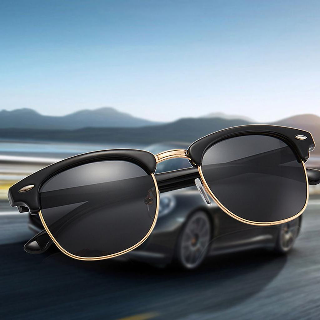 2pcs Polarized Sunglasses UV400 Protection Metal Black Frame PC Lens Fashion Vintage Polarized Sunglasses