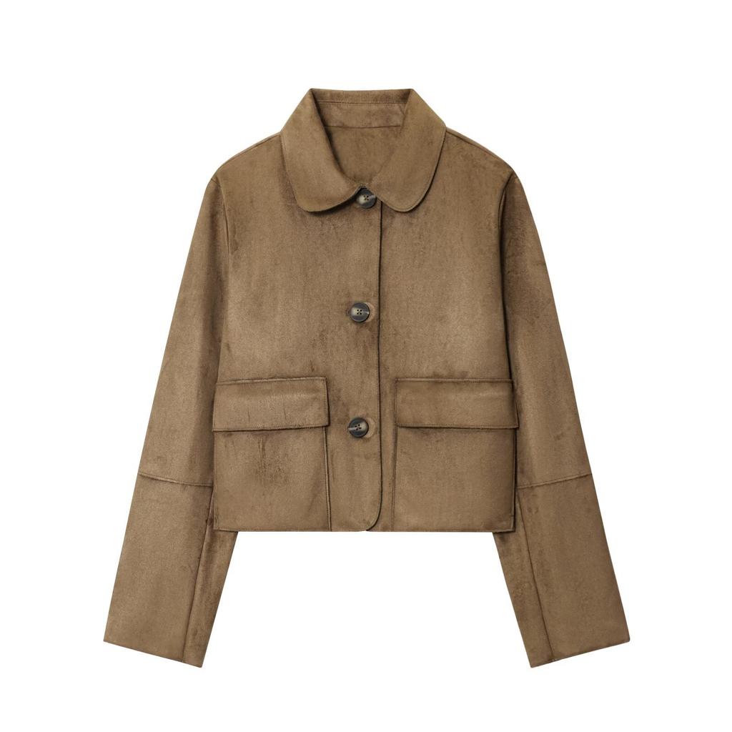 Fashionable Women's Lapel Long-sleeved Suede Textured Jacket Coat For Women