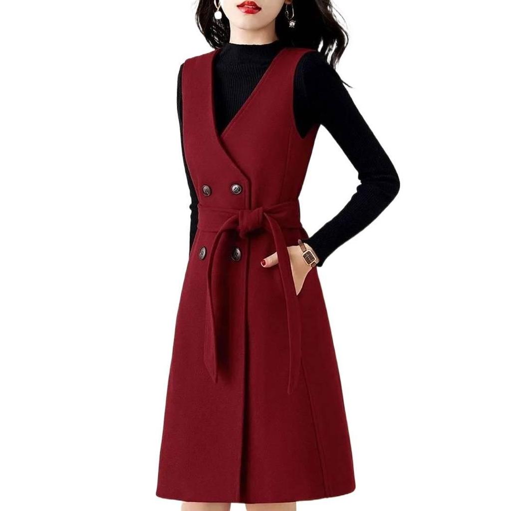 Women's Gray Wool Suit: 2025 Autumn/Winter High-End Fashion Coat Dress Set
