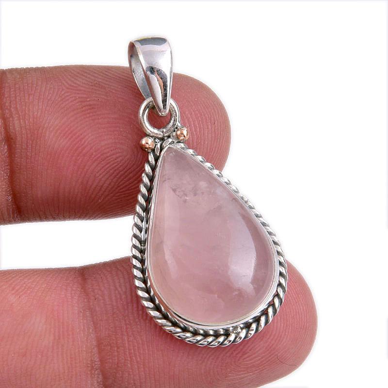 

Natural Rose Quartz Gemstone Handmade 925 Solid Silver Gift Pendant 1.50 a1Y03