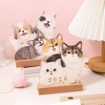 2026 Küçük Masa Takvimi Ahşap Tabanlı Sevimli Köpek Kedi Desenleri Aylık Planlayıcı Organize Günlük Plan İçin Evcil Hayvan Severler İçin Hediyeler