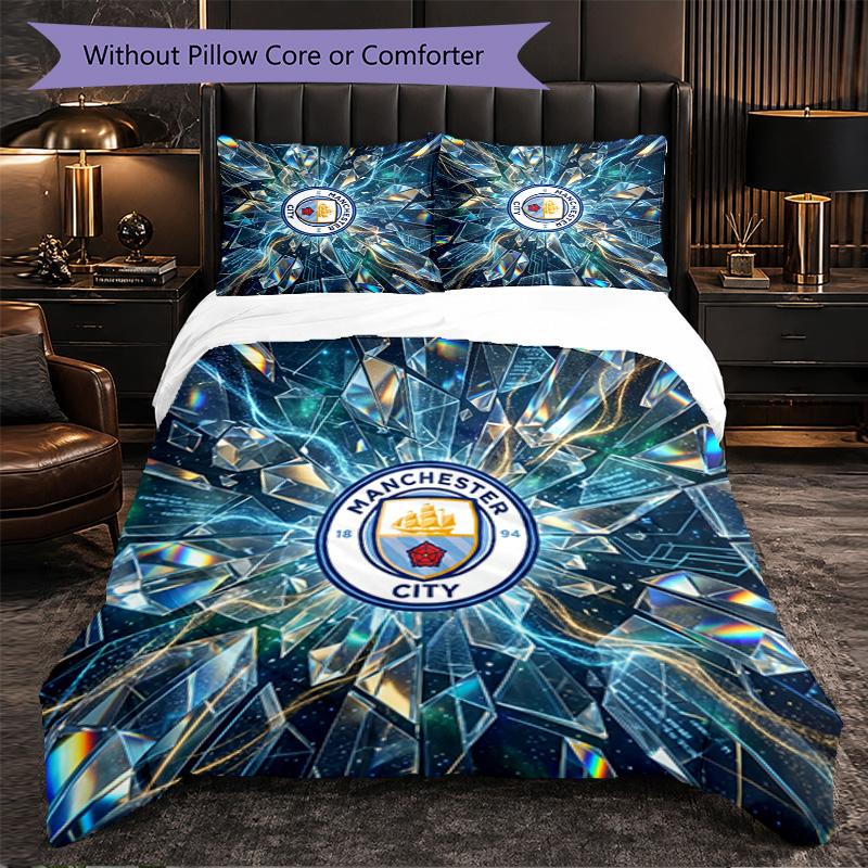 Set Lenzuola Manchester City Modello 3 Pezzi Morbida Copripiumino in Microfibra con Federe per Camera da Letto