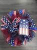 40CM Patriotischer Dekorativer Kranz mit Netzband Schleife Design Unabhängigkeitstag Türhängeornament USA Flaggen-Thema für Zuhause Fenster Festival Eingangsbereich