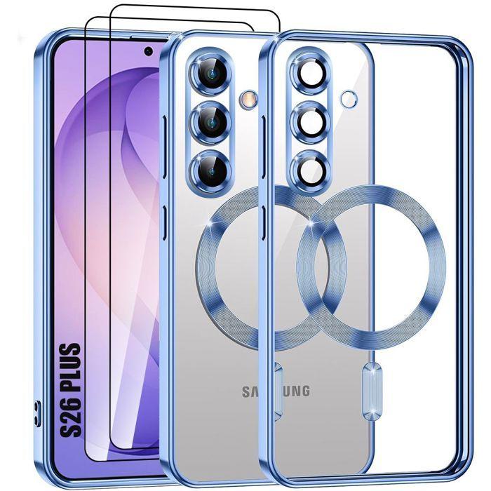 Coque Magnétique - BOOLING - pour Samsung Galaxy S26 Ultra - TPU Transparent Contour Bleu - 2 Vitre
