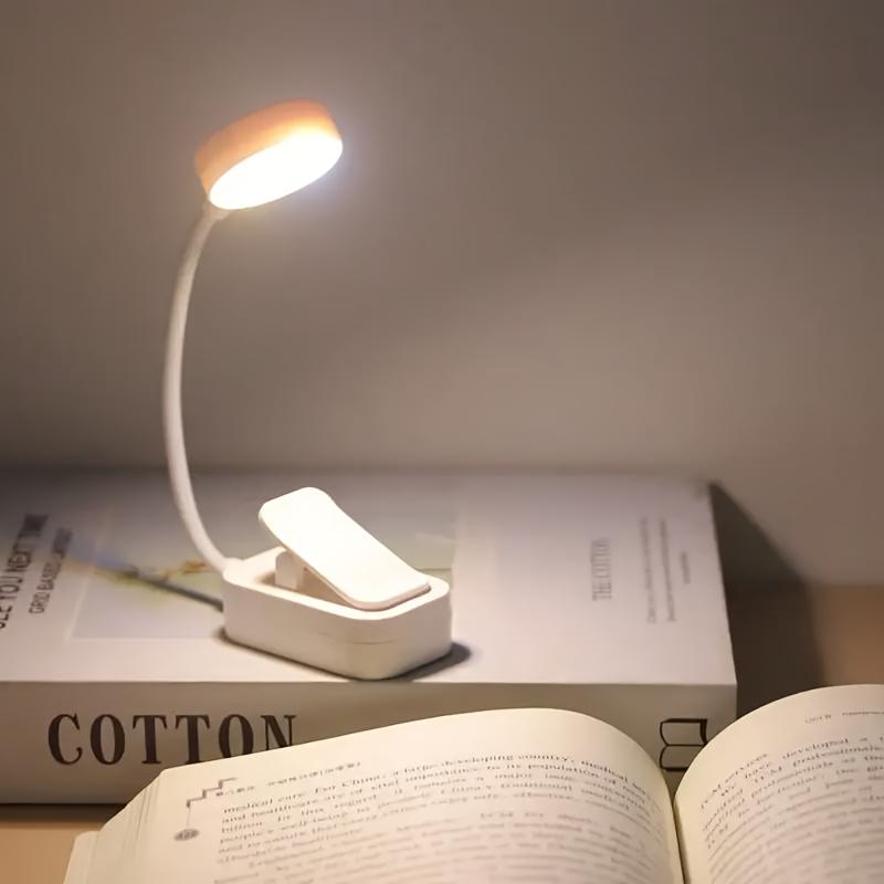 1Pc Portable LED Clip-on Reading Light, Three Color Temperatures, Long Press to Adjust Brightness, White Shell