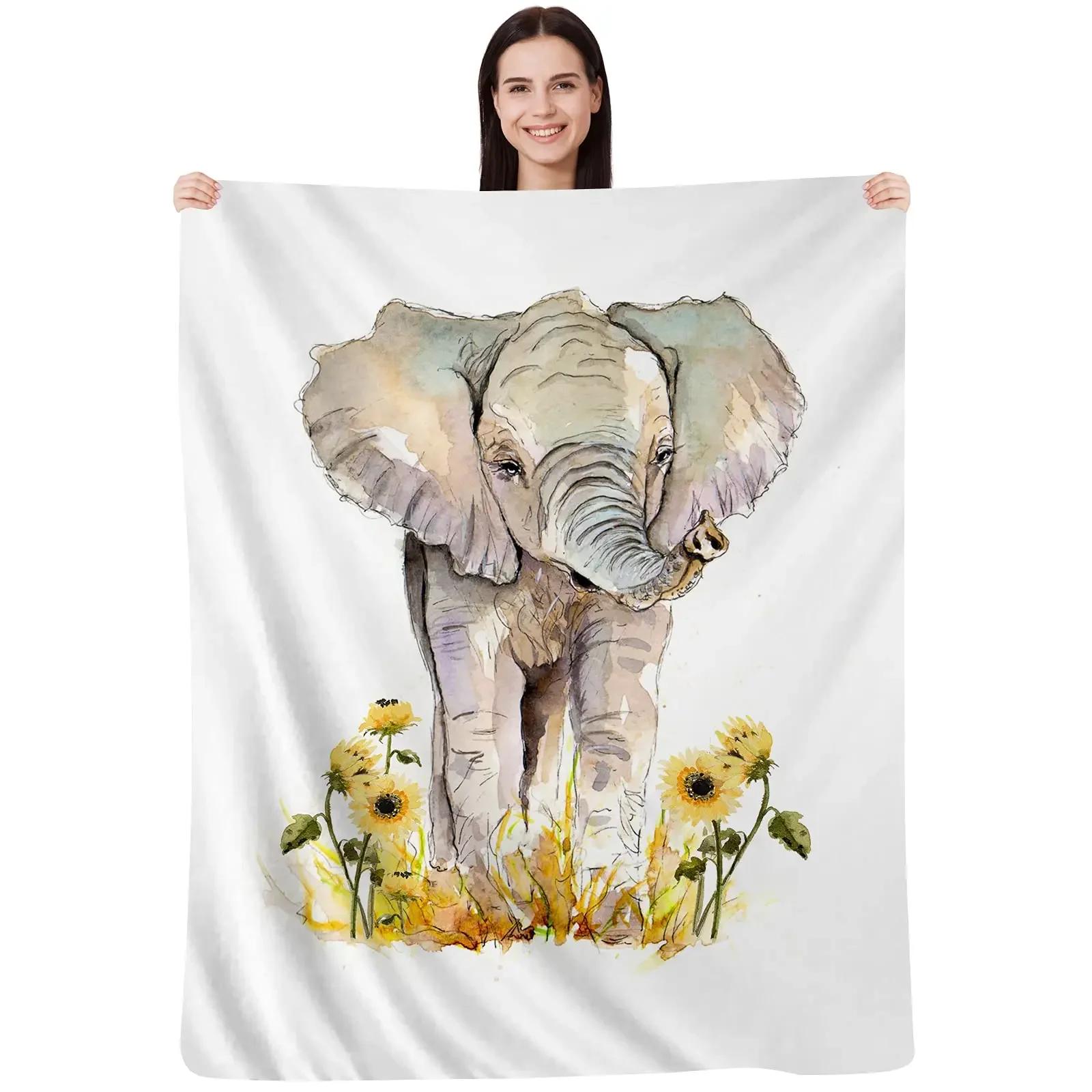 Cute Elephant Print Throw Blanket African Animals Warm Cozy Flannel Home Decor Colorful Dreamy Bubbles Pattern 40x50in
