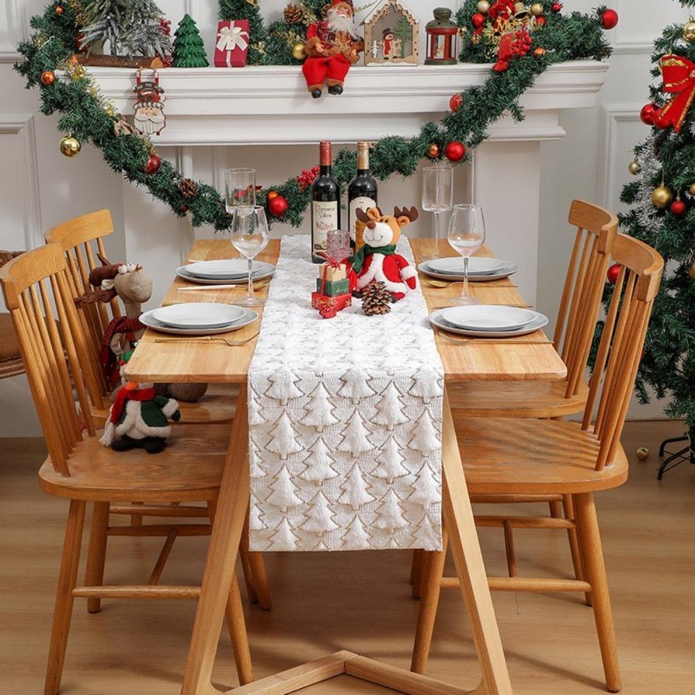 Plush Embroidered Christmas Table Cover Rectangular Dining Tablecloth  Restaurant