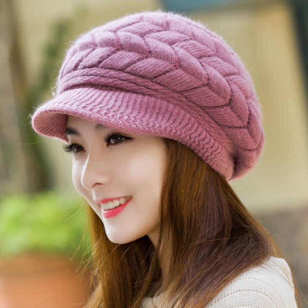 Thickened Knitted Wool Hat Ear Protection Duck Tongue Cap Casual Beret Hat  for Women