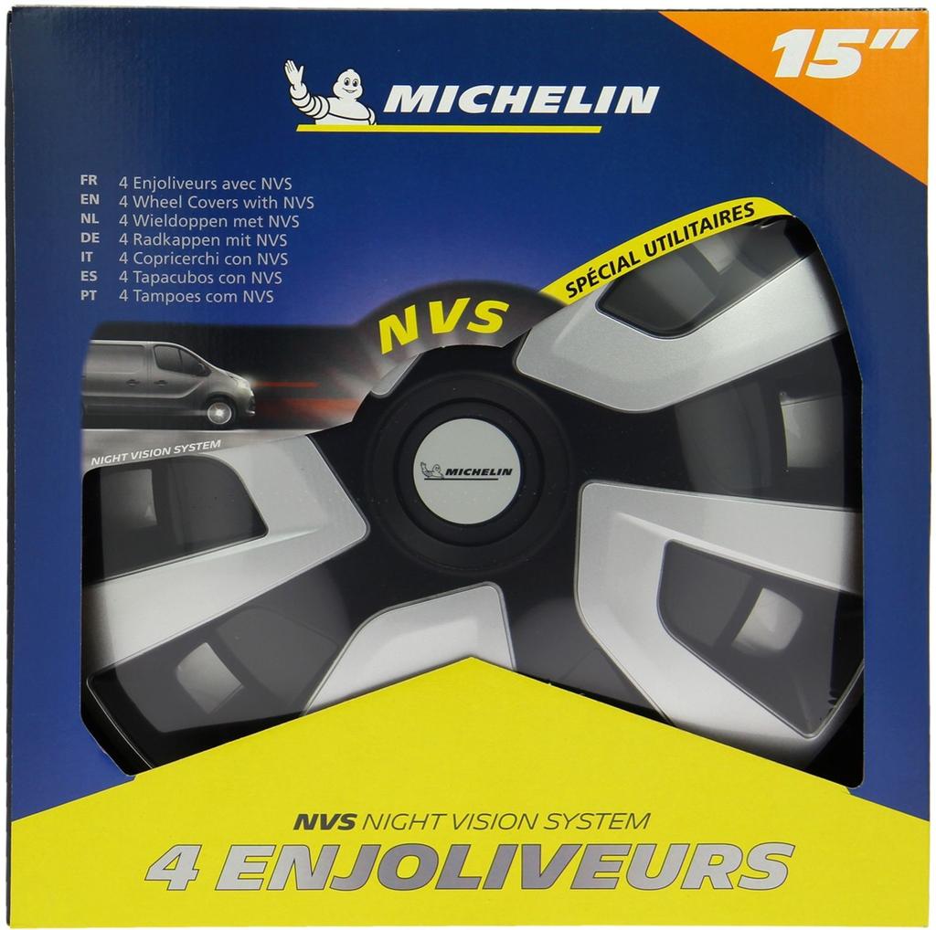 4 enjoliveurs 15 - MICHELIN - spécial utilitaires et camping-car -NVS : pastille réfléchissante pour visibilité de nuit