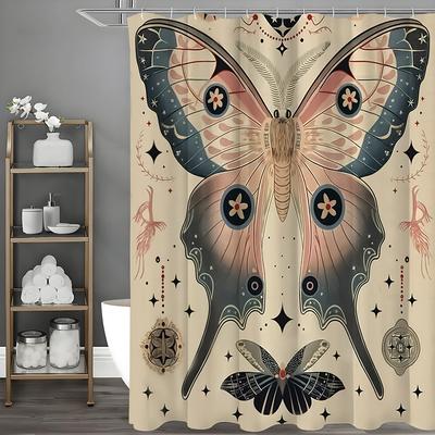 Moth Gothic Witchcraft Shower Curtain, Bathroom Decorative Shower Curtain, Waterproof Shower Curtain with Hooks